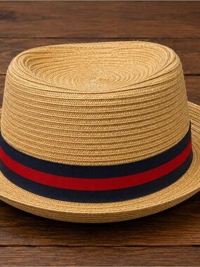 Daniel Cremieux Tan Straw Hat with Navy and Red Band